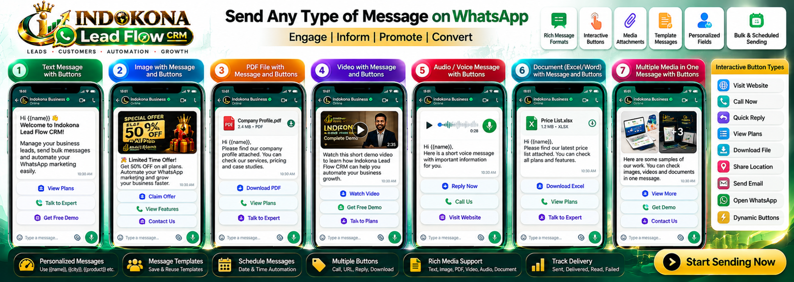 INDOKONA Lead Flow CRM — Rich Message Formats